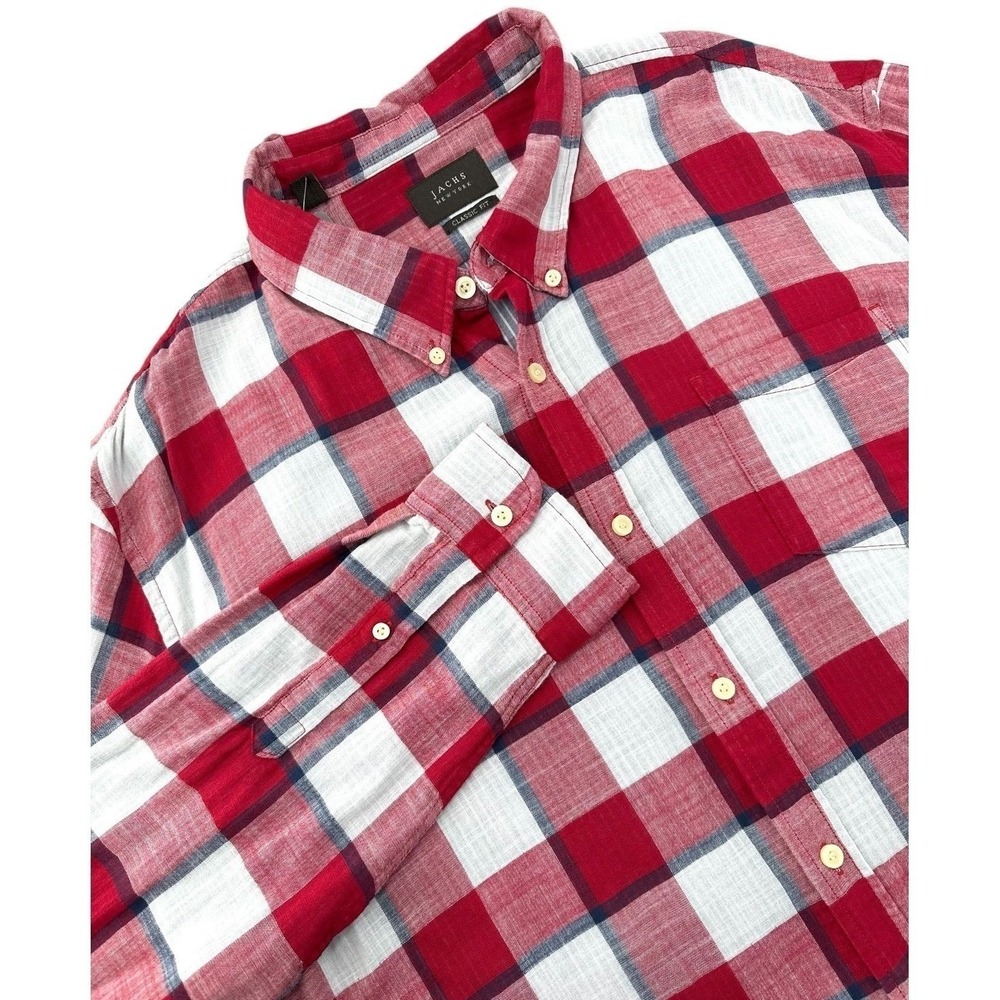 JACHS Lined Flannel Shirt Button Down Classic Fit Red Plaid Men's XXL NWT